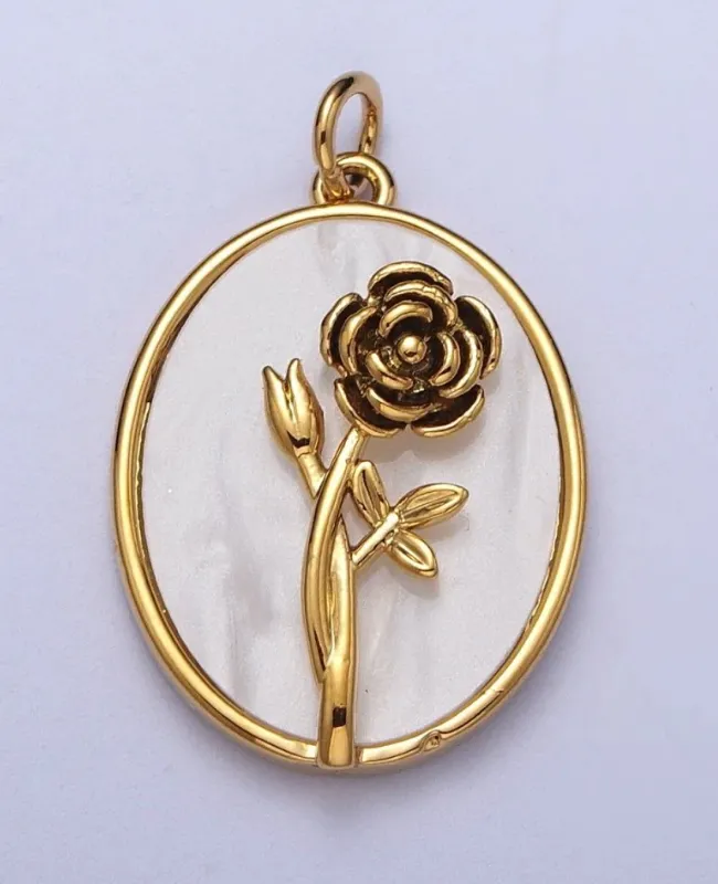 Birth flower oval shell pearl charm