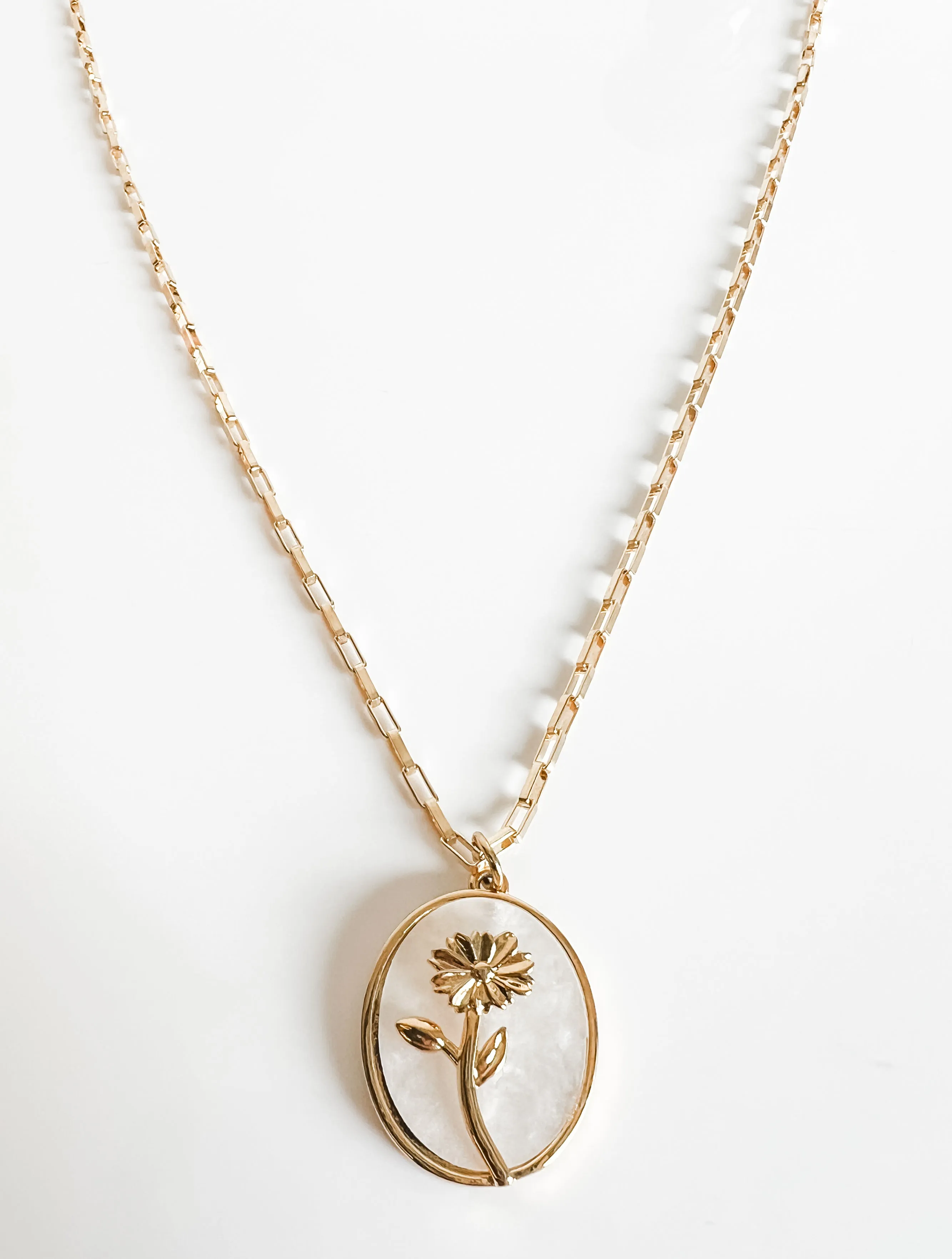 Birth flower oval shell pearl charm