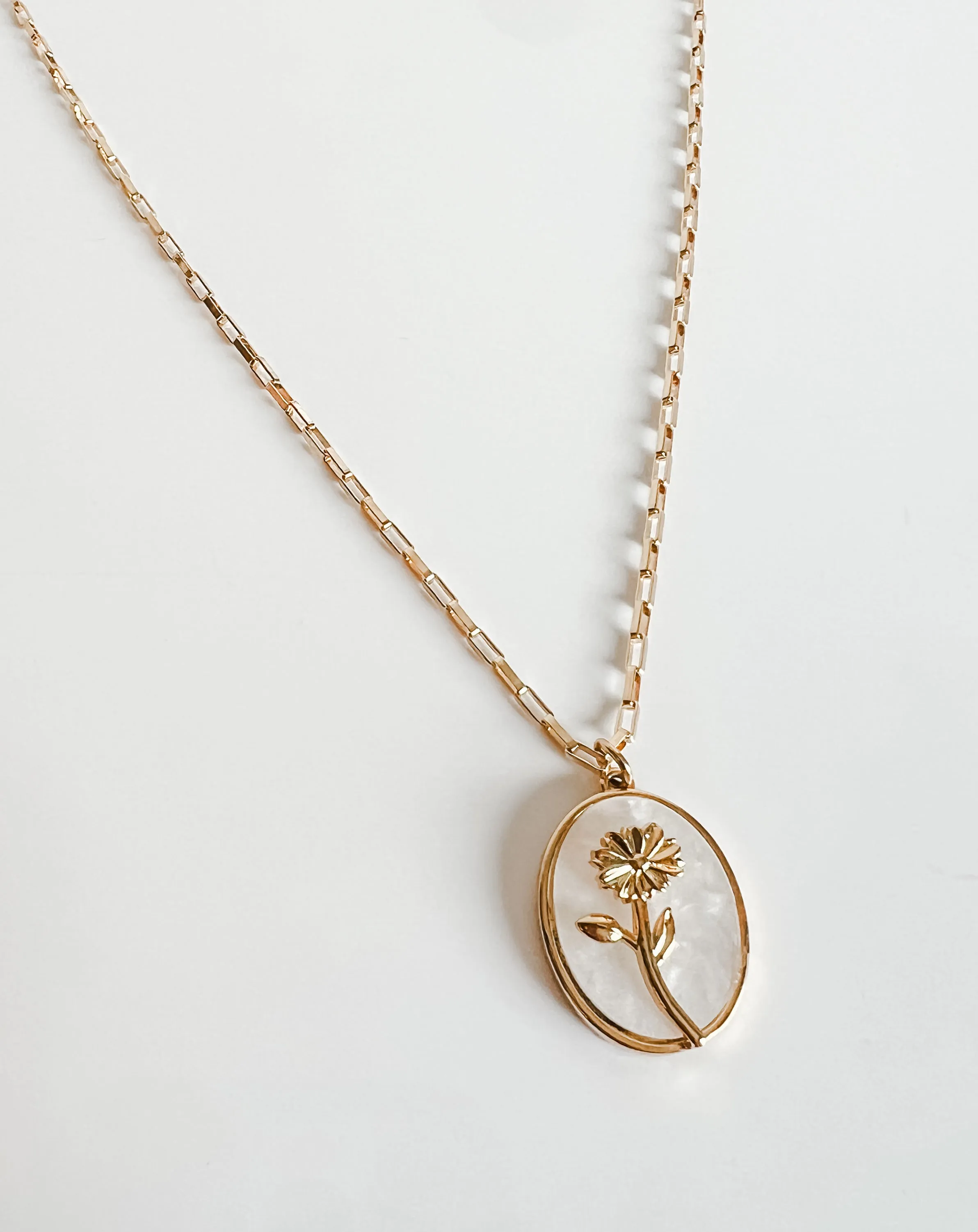 Birth flower oval shell pearl charm