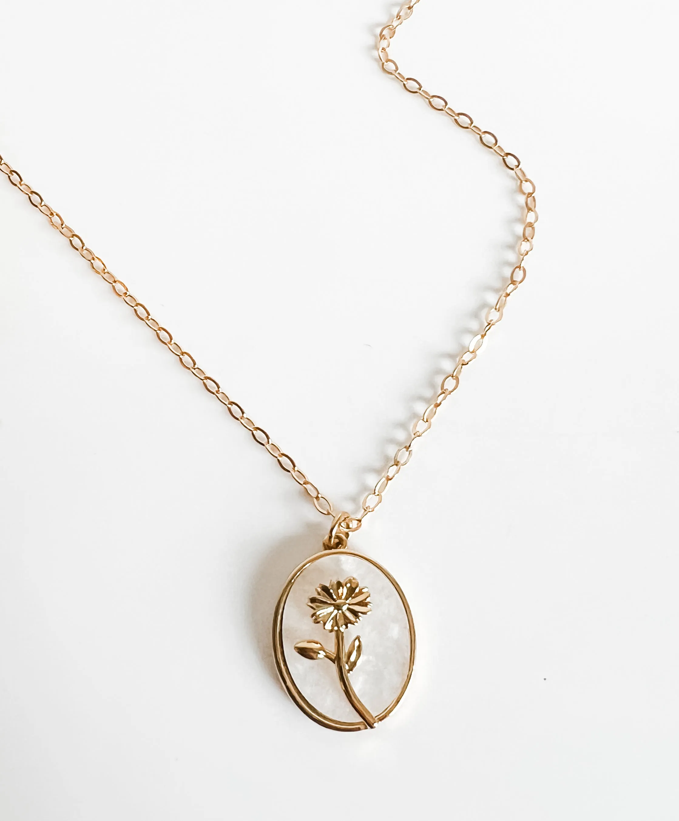 Birth flower oval shell pearl charm