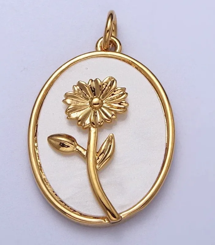 Birth flower oval shell pearl charm