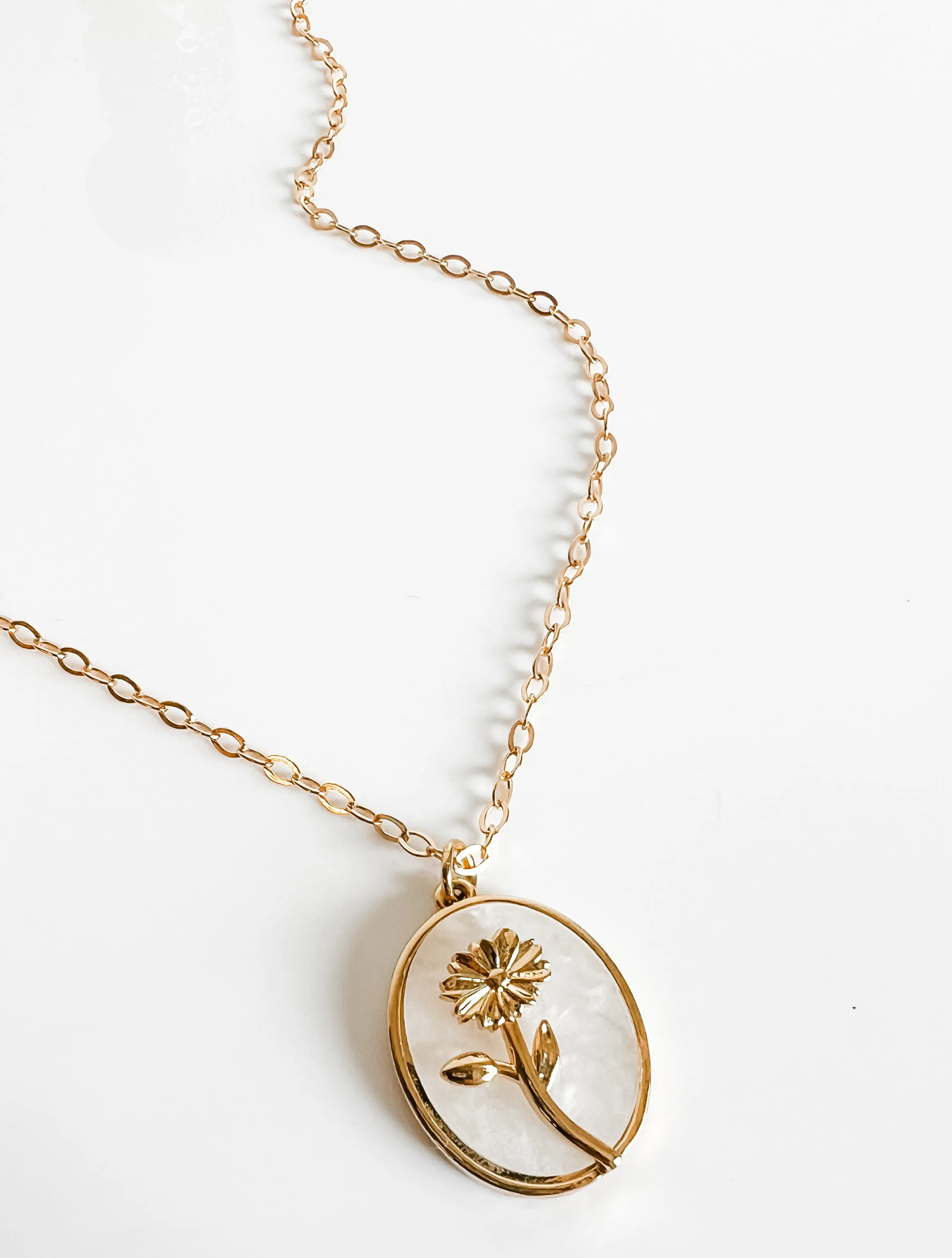 Birth flower oval shell pearl charm