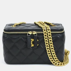 Black Quilted Lambskin Pearl Crush Vanity Box