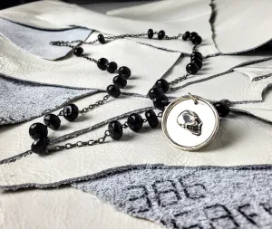 Black Spinel Skull Rosary Style Necklace