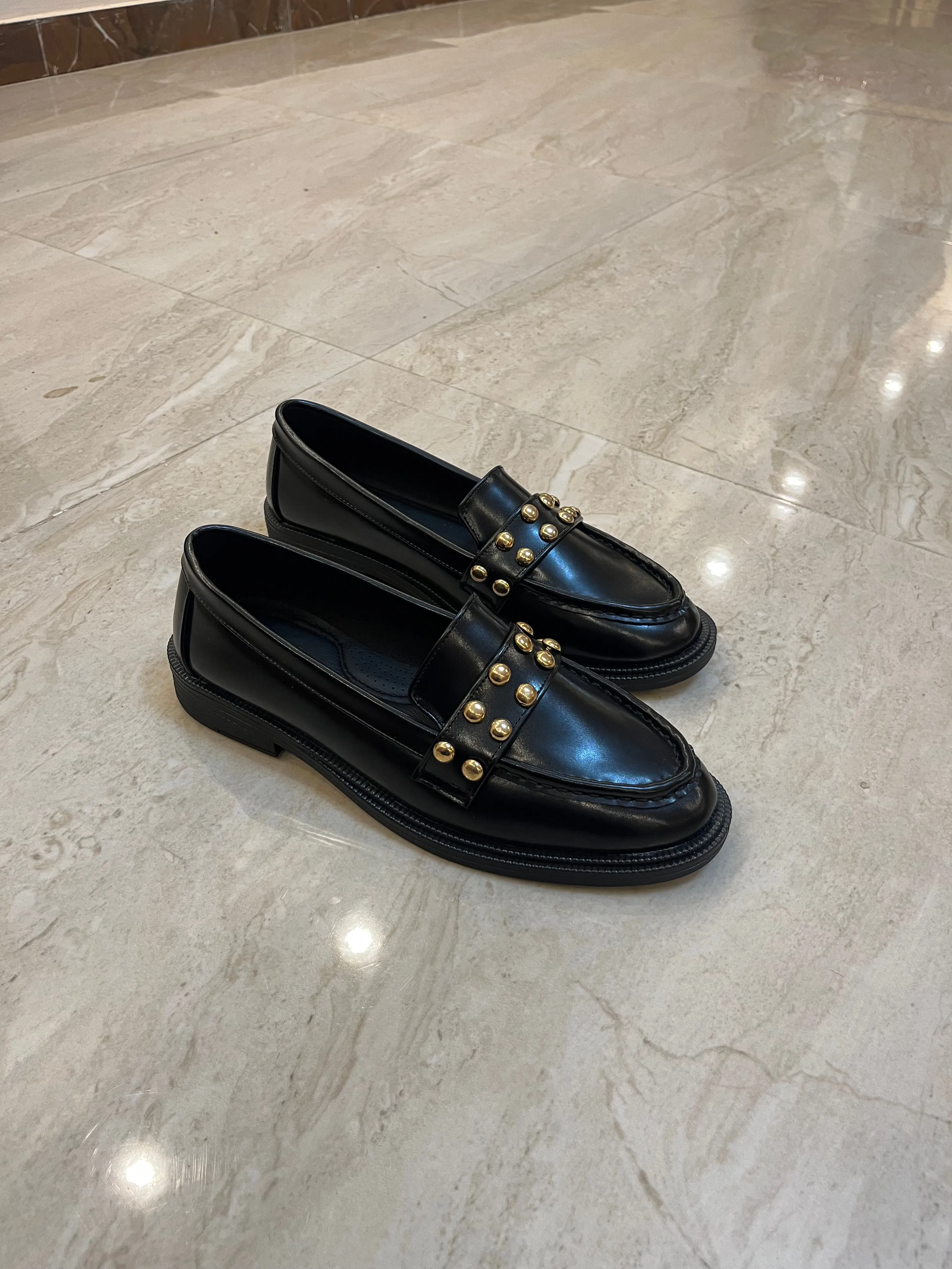 Black Studded Loafers