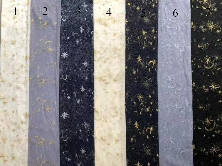 Black Tulle Embroidered Gold Stars Maternity Robe Full Sleeves See Through Photo Shoot Dress YW220217-1