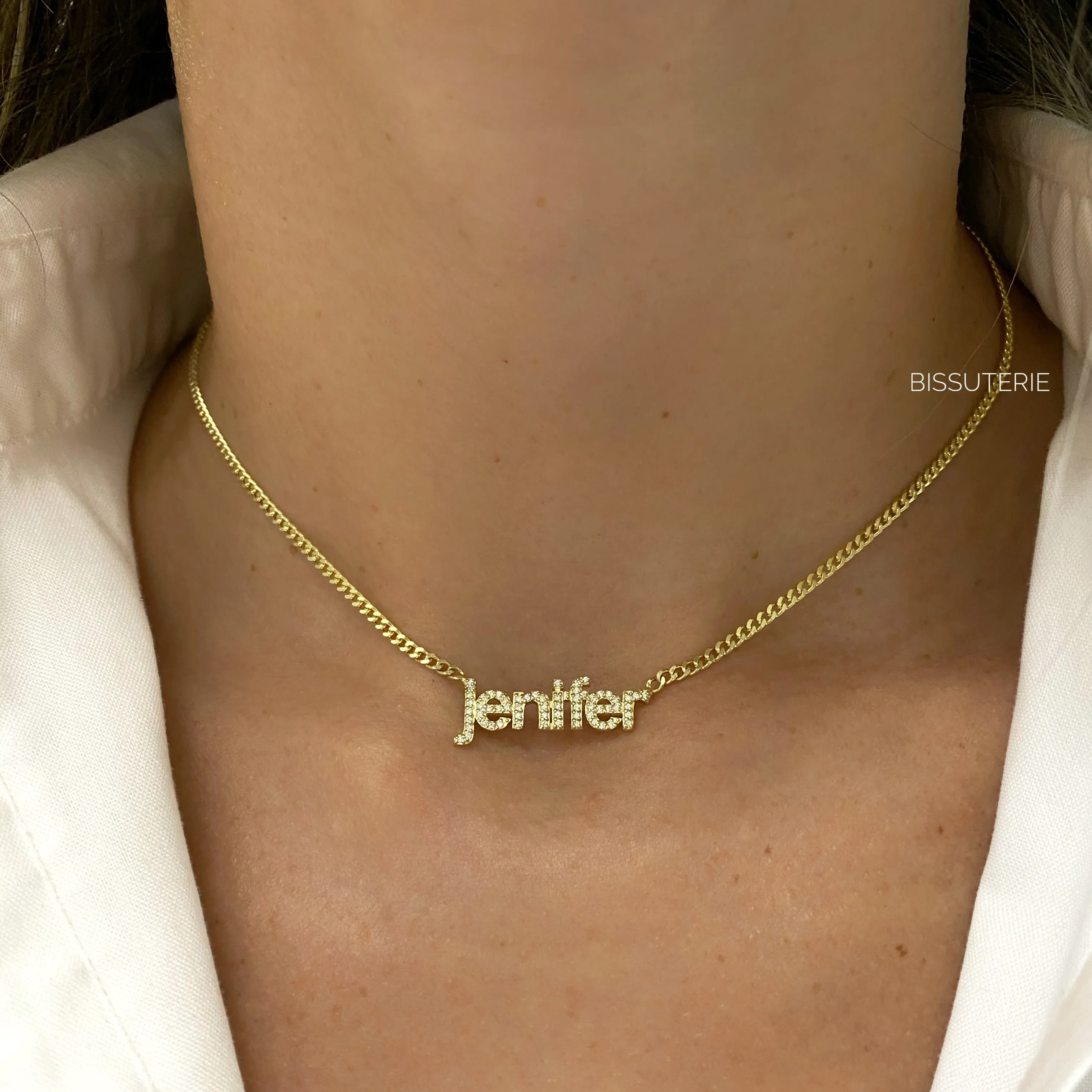 Block Pave Name Curb Necklace