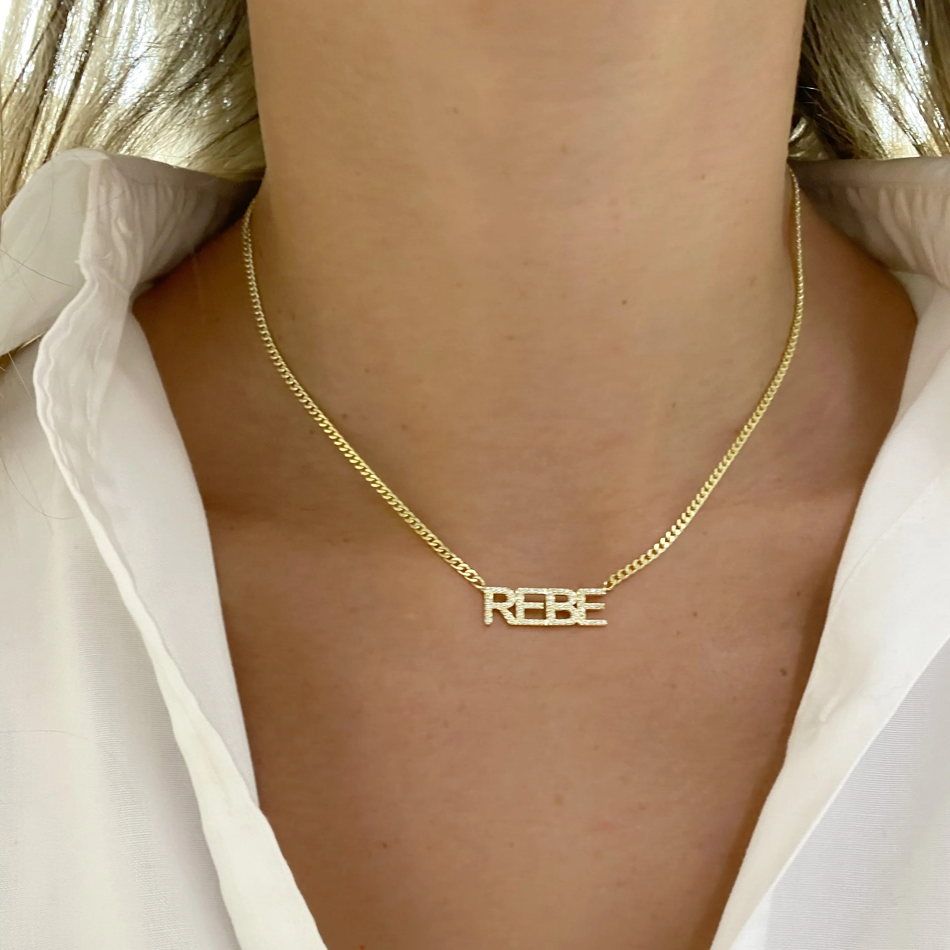 Block Pave Name Curb Necklace