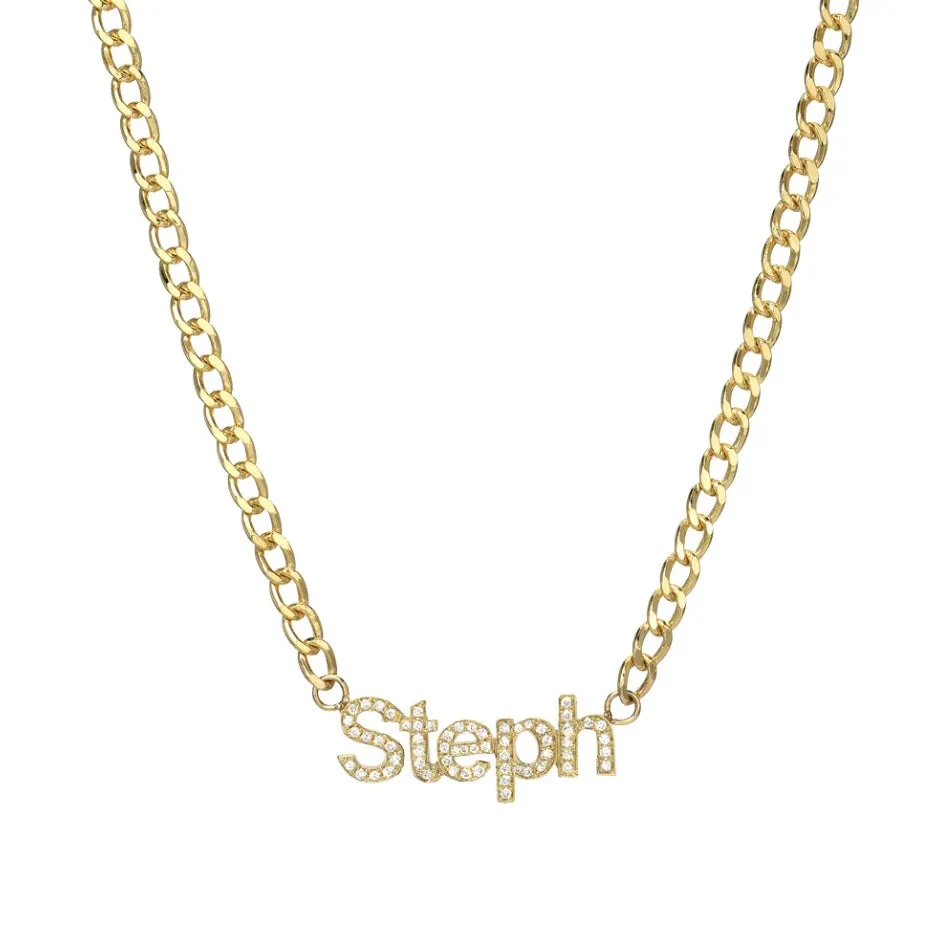 Block Pave Name Curb Necklace