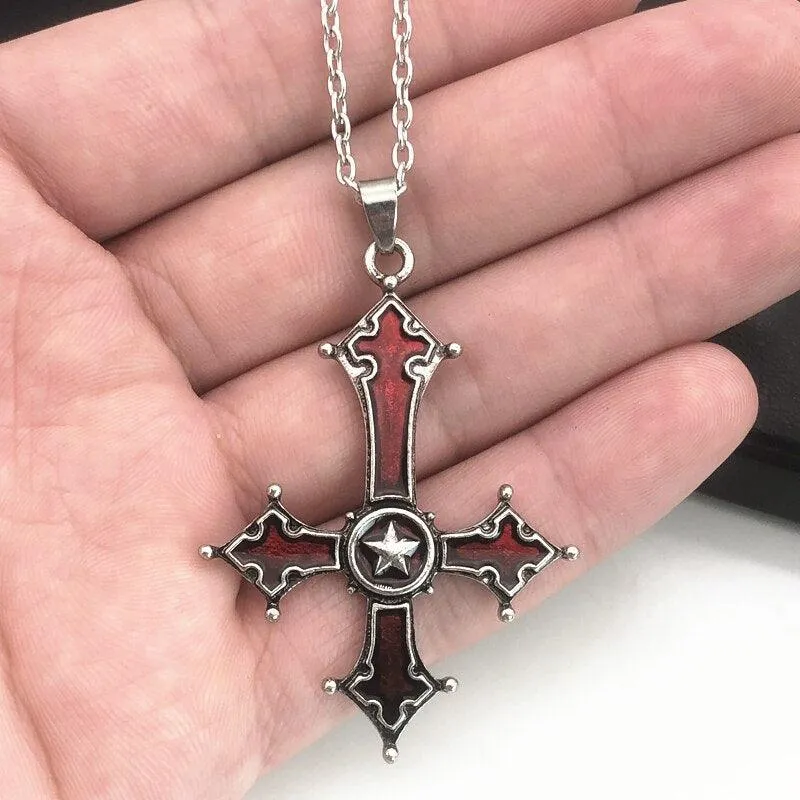 Bloody Inverted Cross Pendant Necklace