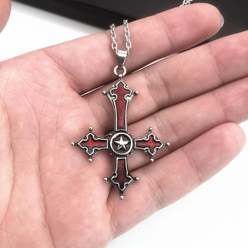 Bloody Inverted Cross Pendant Necklace