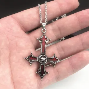 Bloody Inverted Cross Pendant Necklace