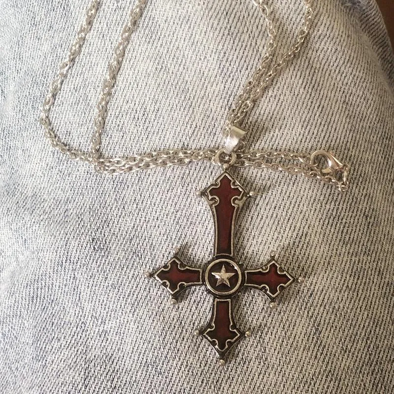 Bloody Inverted Cross Pendant Necklace