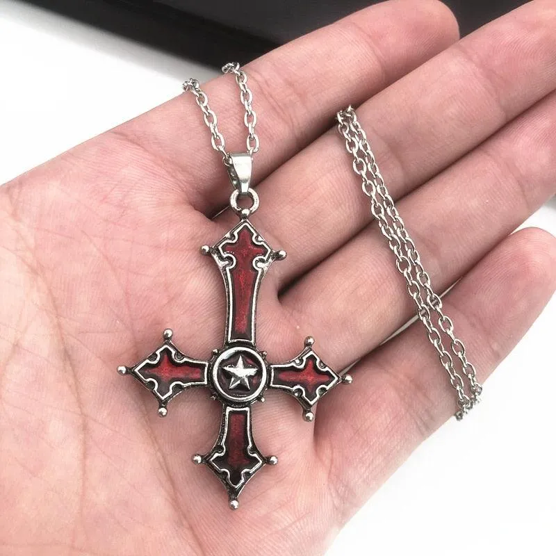 Bloody Inverted Cross Pendant Necklace