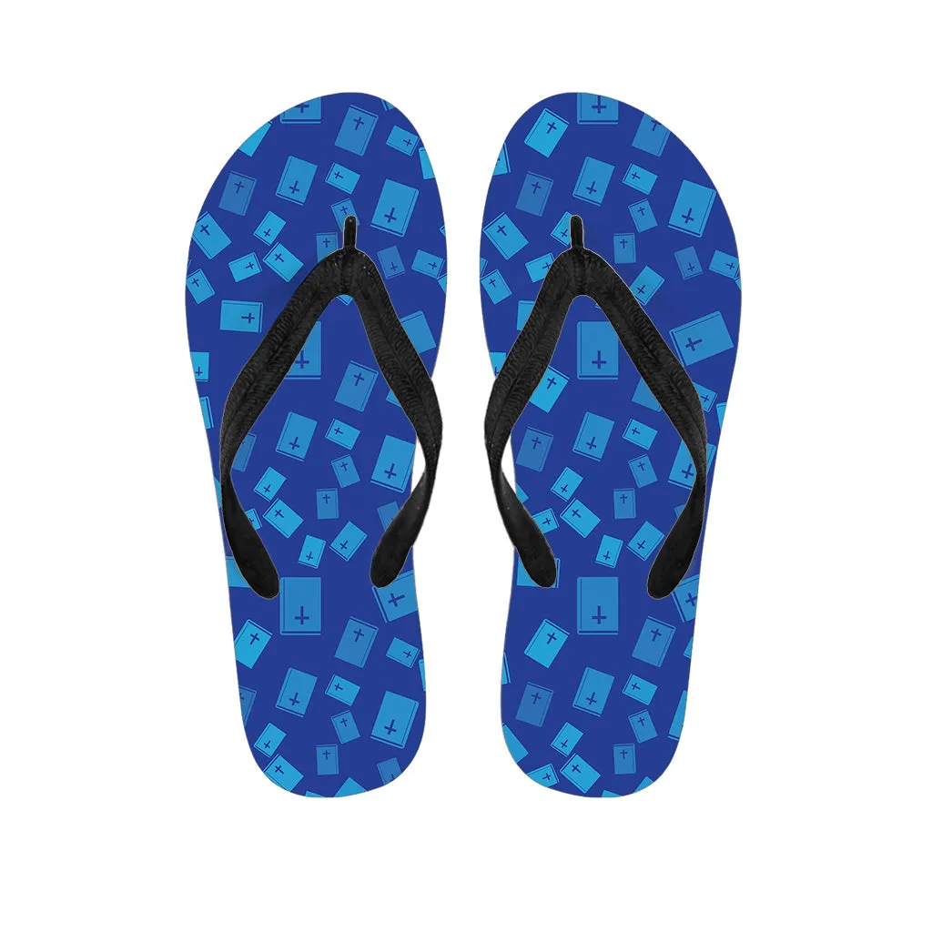 Blue Holy Bible Pattern Hawaiian Flip Flops: Walk in Paradise