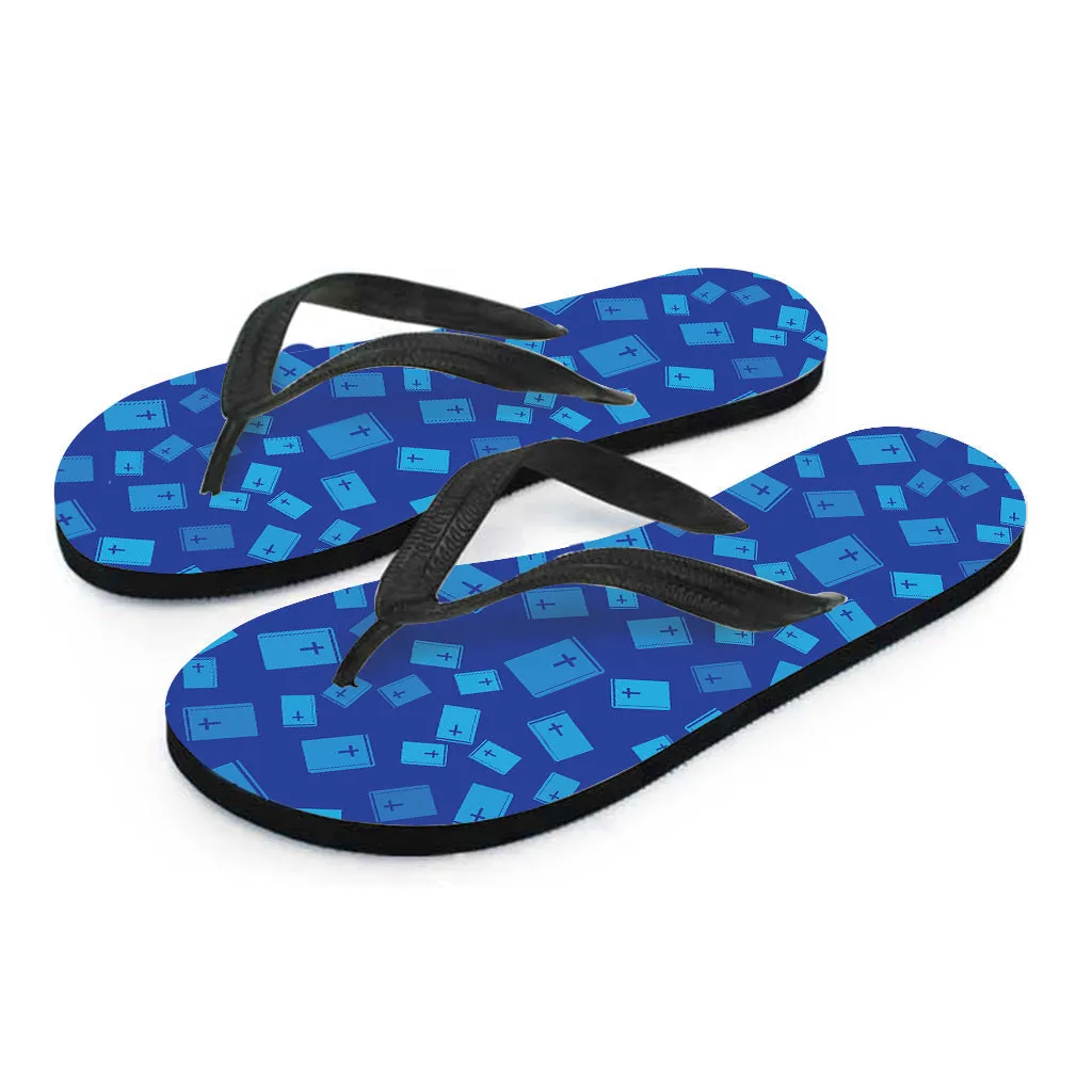 Blue Holy Bible Pattern Hawaiian Flip Flops: Walk in Paradise