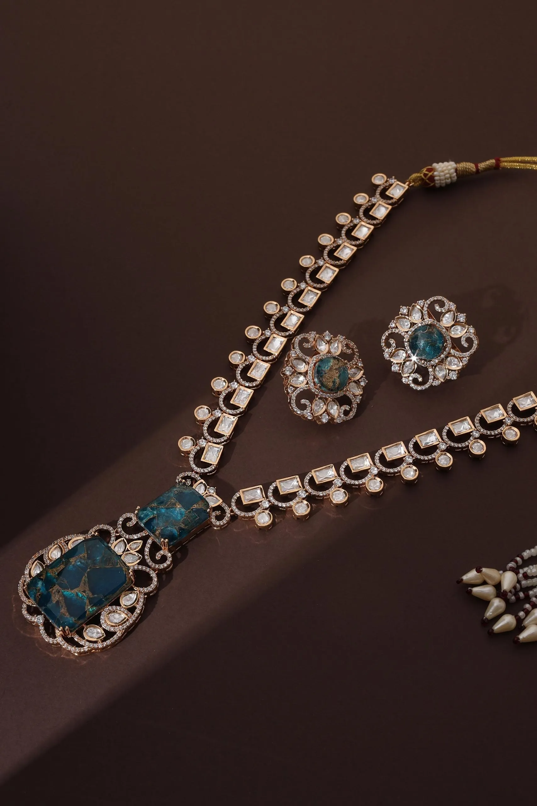 Blue Polki Pendant Necklace Set