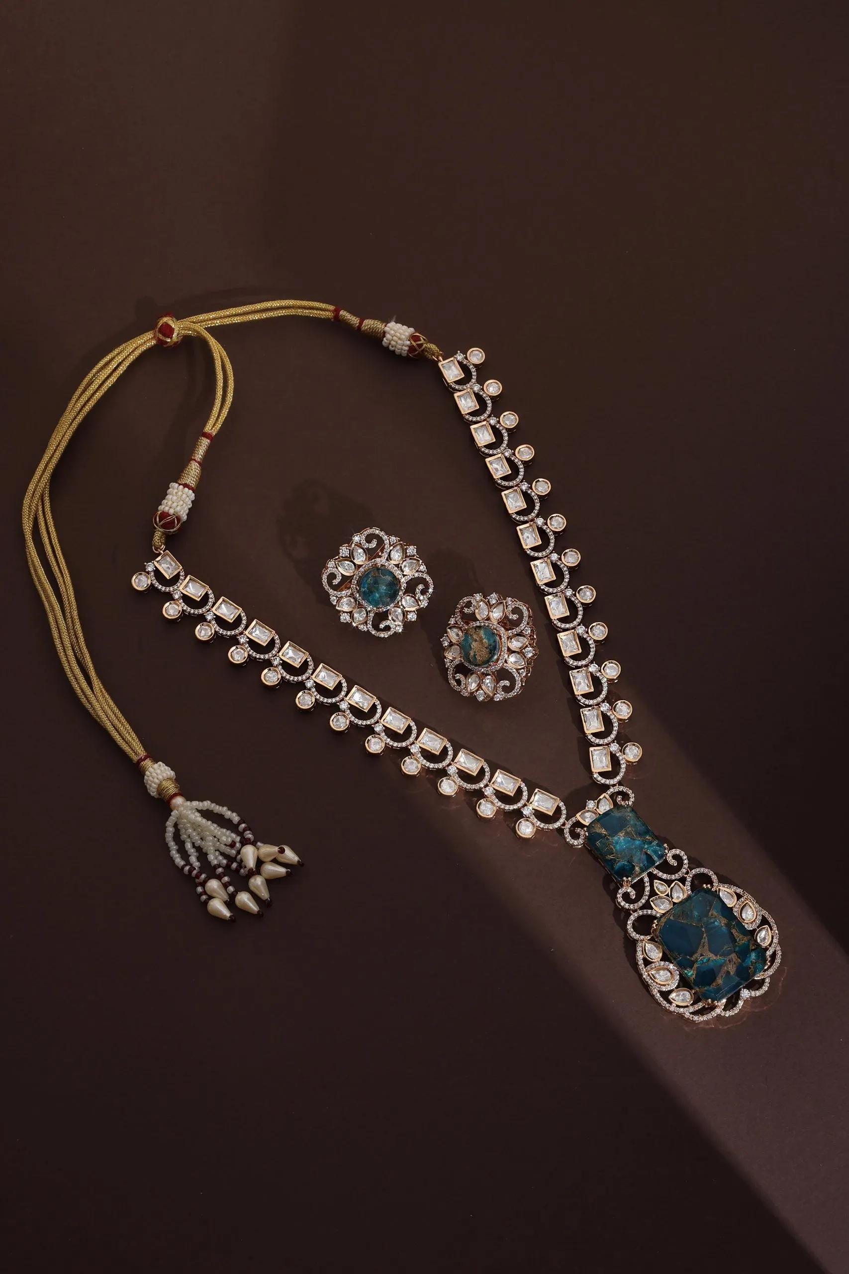 Blue Polki Pendant Necklace Set