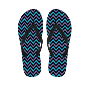 Blue, Purple, and Black Chevron Print Hawaiian Flip Flops: The Perfect Addition to Your Island-Inspired Outfit