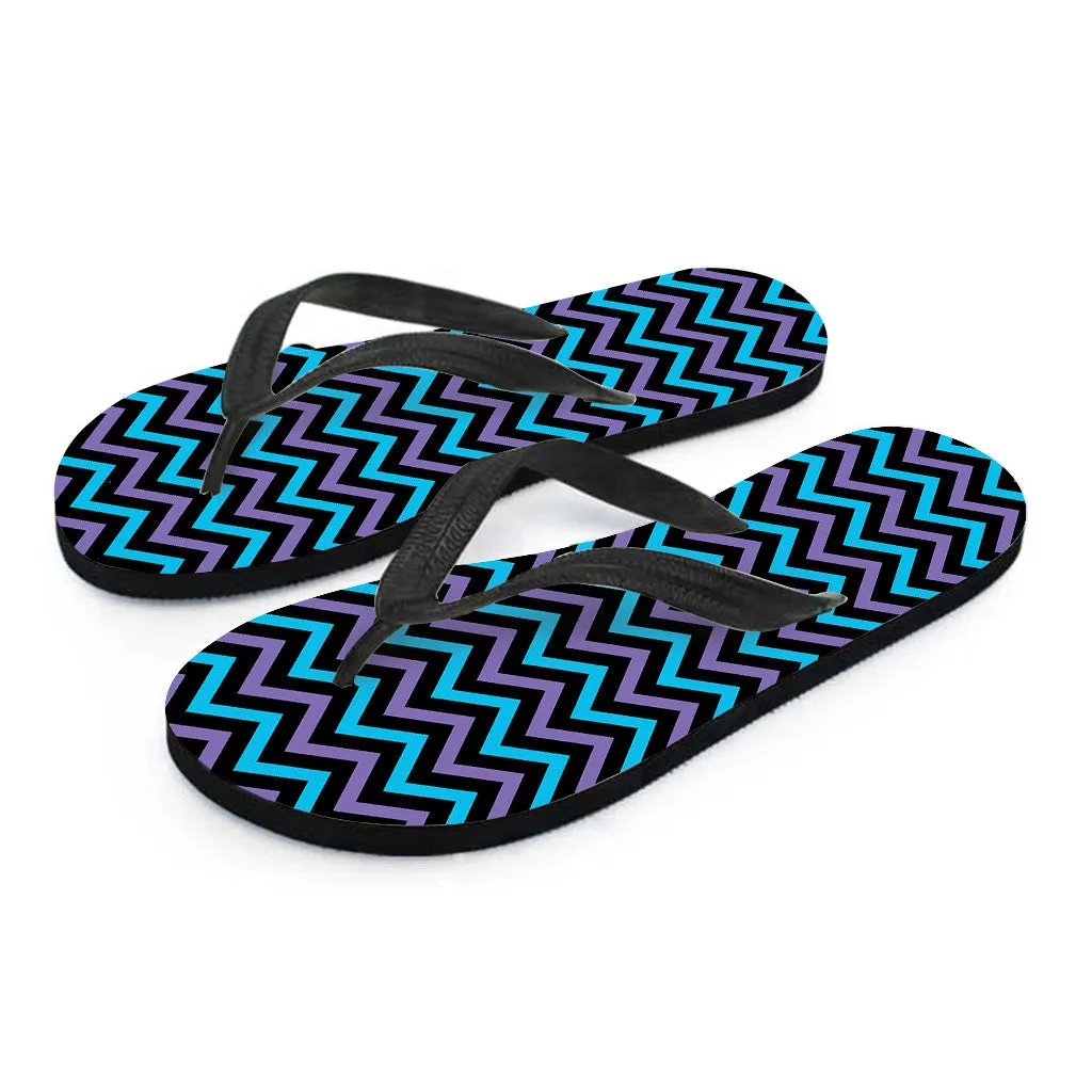 Blue, Purple, and Black Chevron Print Hawaiian Flip Flops: The Perfect Addition to Your Island-Inspired Outfit