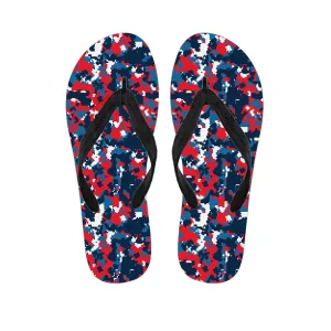 Blue, Red, and White Digital Camo Print Hawaiian Flip Flops: The Perfect Addition to Your Island Outfit