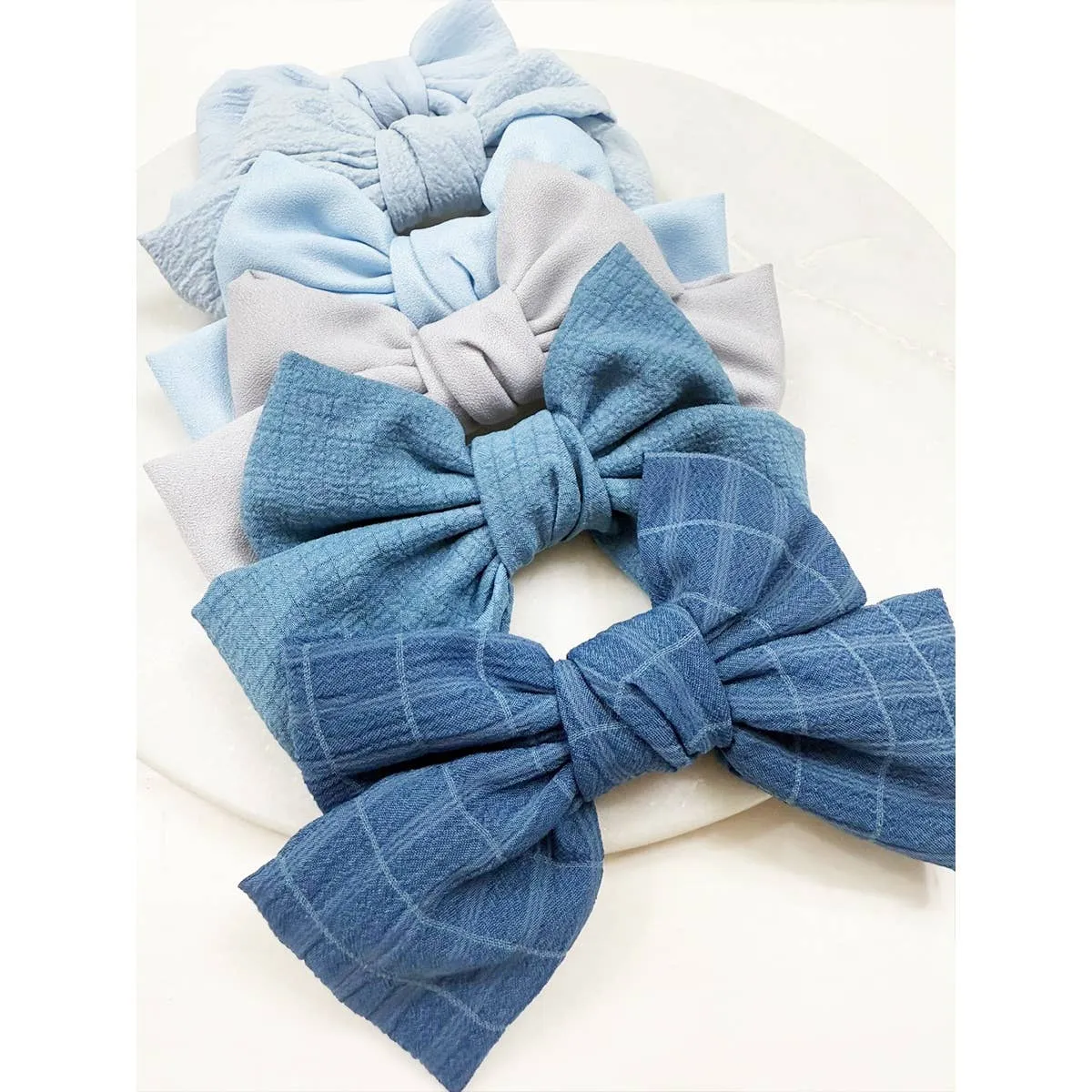 Blue Shade Double Layer Bow Hair Clips BSD91