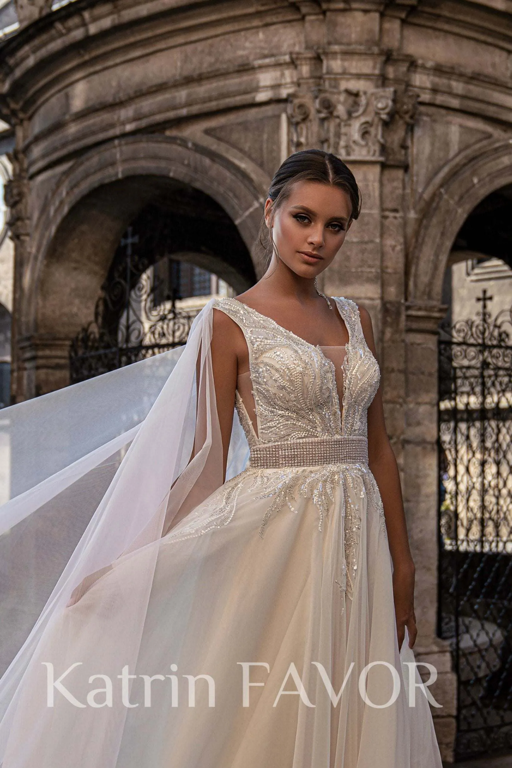Bohemian maternity wedding dress | Tulle cape wedding | KatrinFAVOR