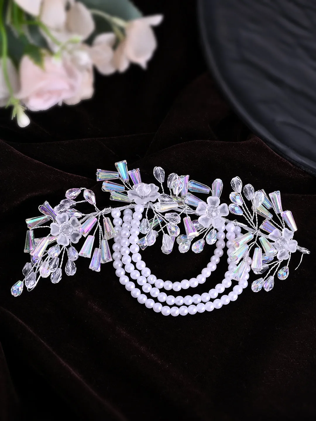 Bridal Pearl and Crystal Floral Hair Vine for Wedding