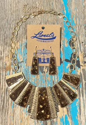 Bronze & Gold Necklace w/ Earrings