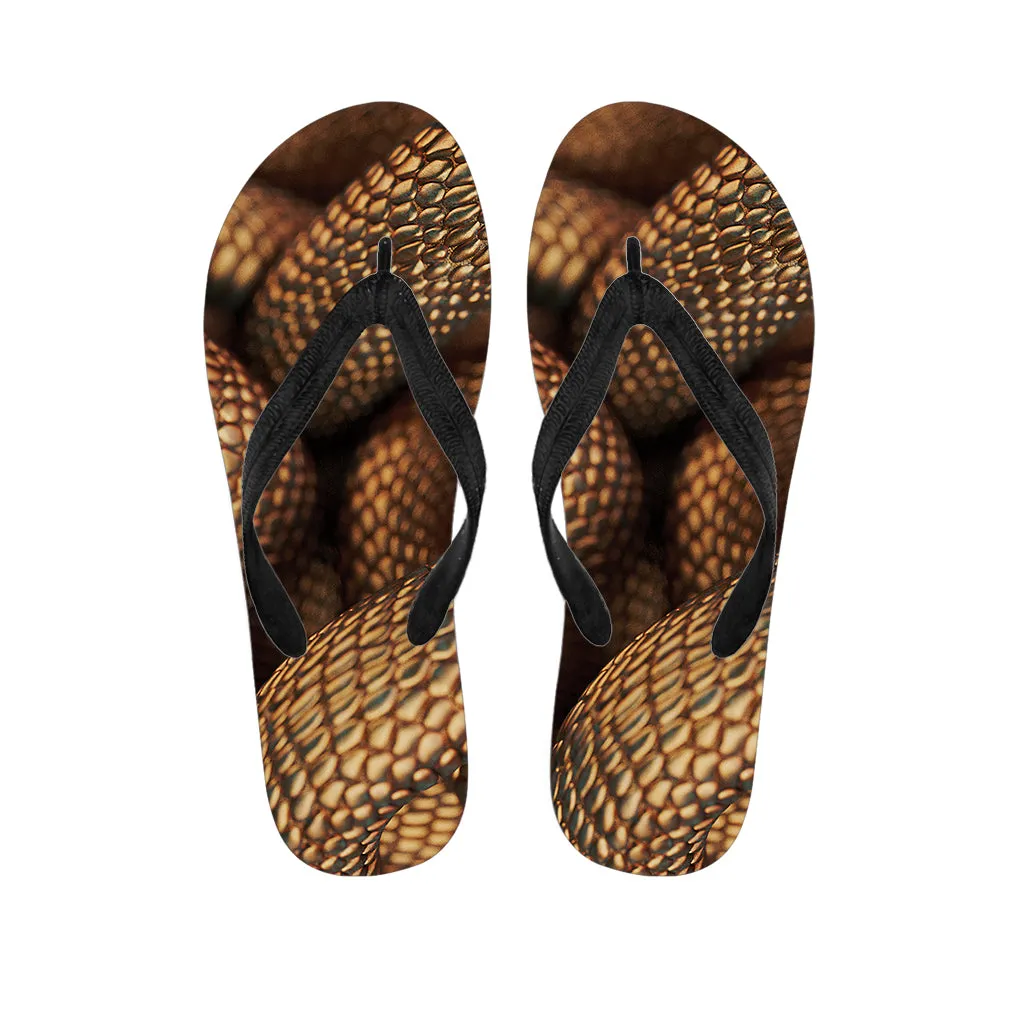 Bronze Snake Print Hawaiian Flip Flops: Complete Your Island Look!