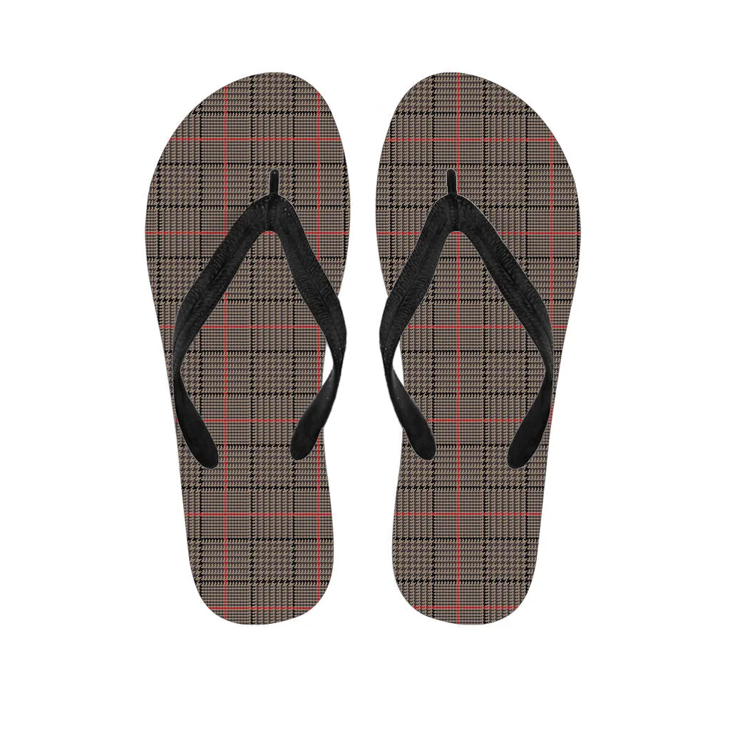 Brown Prince of Wales Check Print Hawaiian Flip Flops