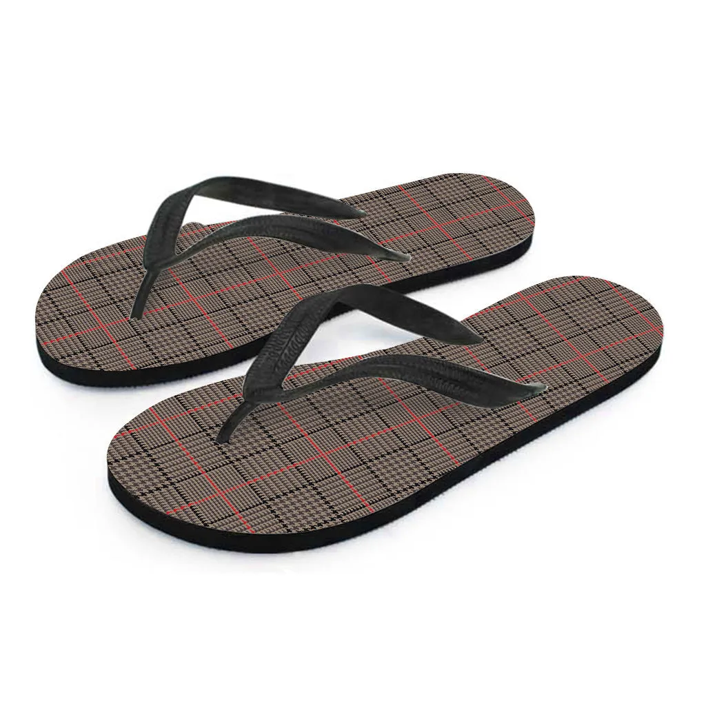 Brown Prince of Wales Check Print Hawaiian Flip Flops