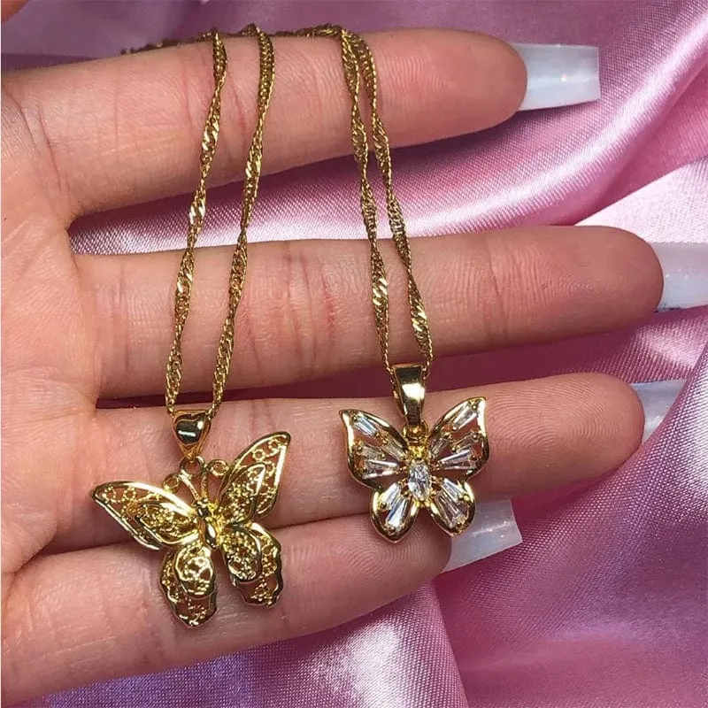 Butterfly necklace different patterns gold and silver