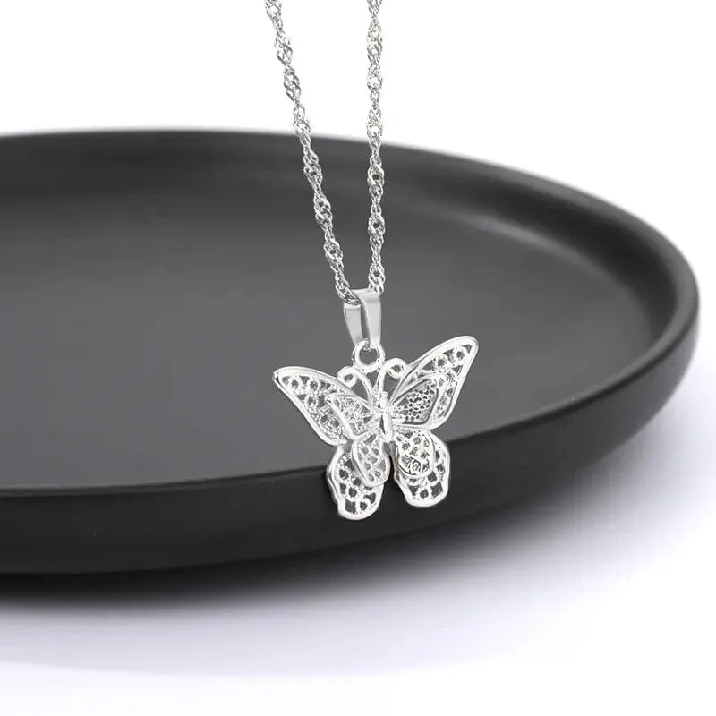 Butterfly necklace different patterns gold and silver