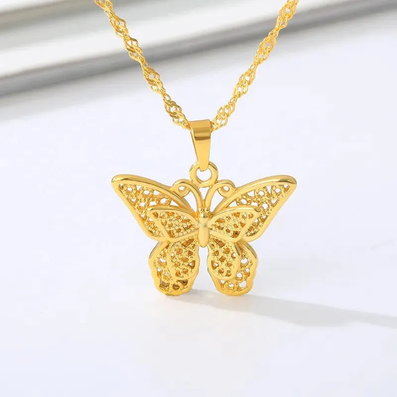 Butterfly necklace different patterns gold and silver