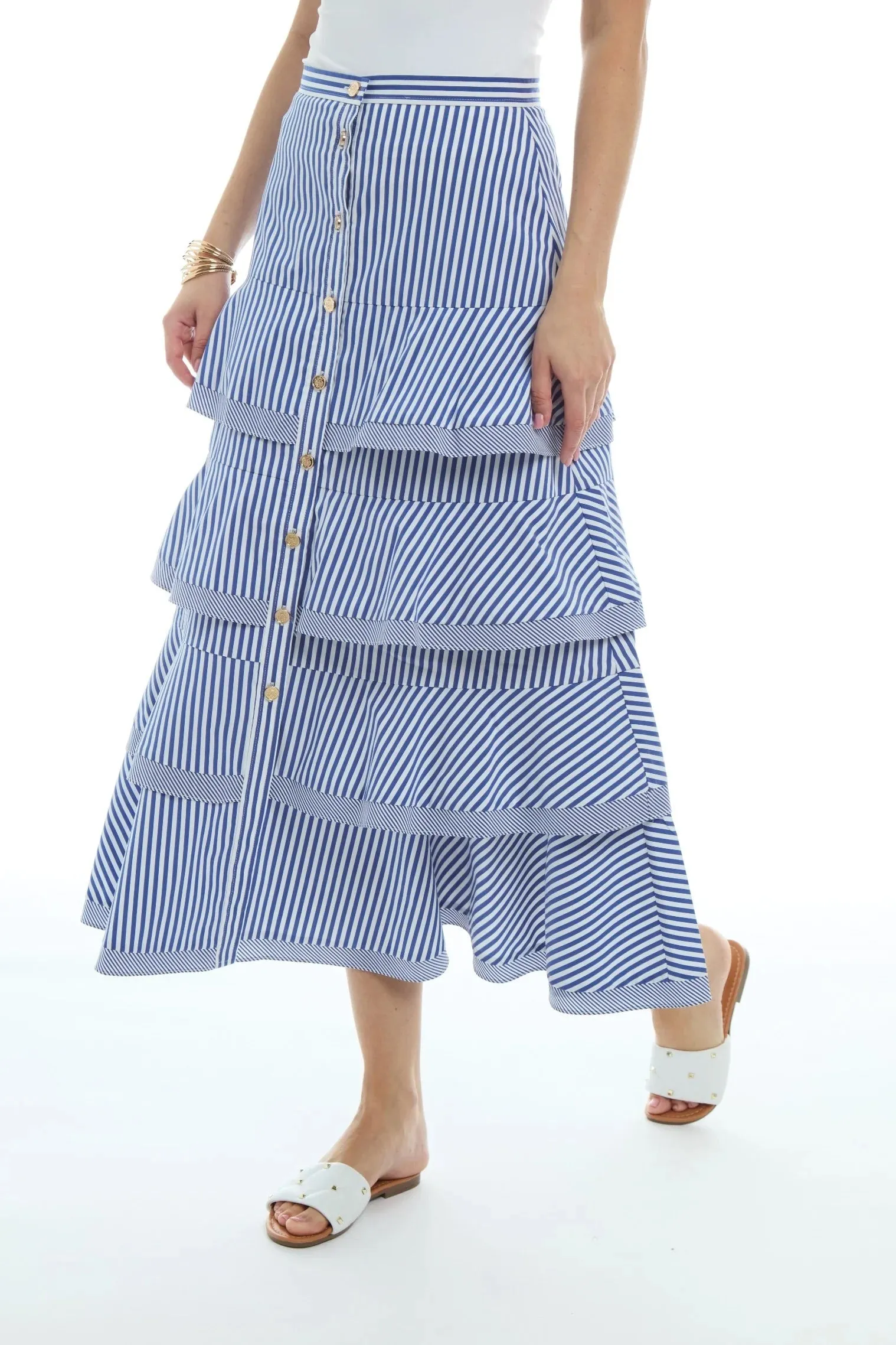 Calypso Maxi Skirt in Blue/White