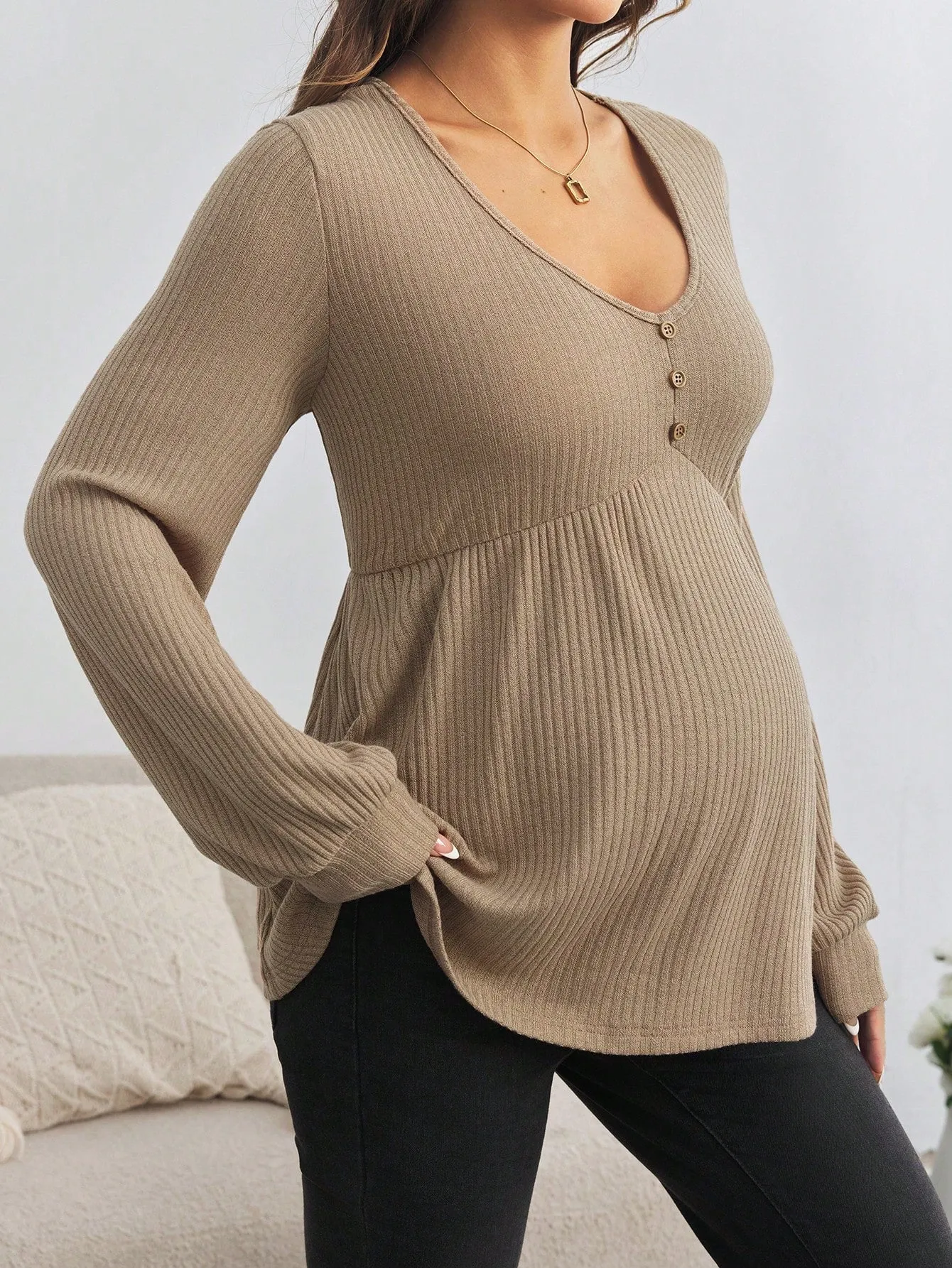 Camiseta Holgada de Manga Larga para Maternidad