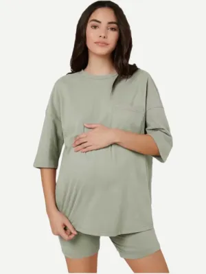 Casual Maternity Clothing Women's Drop Shoulder Tee and Legging Shorts