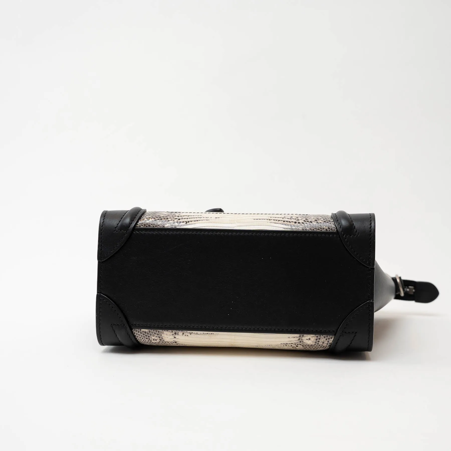 Celine Black Calfskin Leather Lizard Skin Nano Handbag