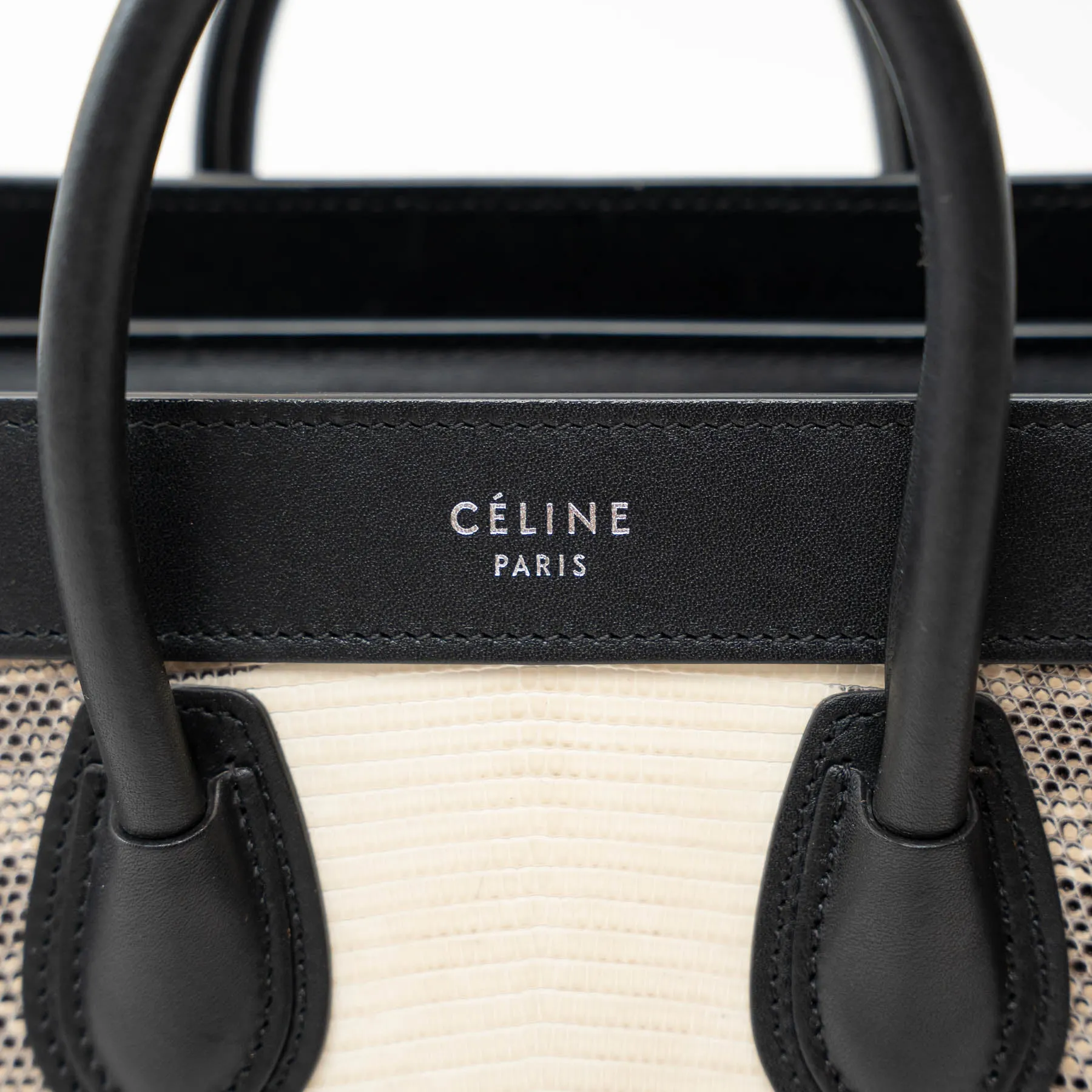 Celine Black Calfskin Leather Lizard Skin Nano Handbag