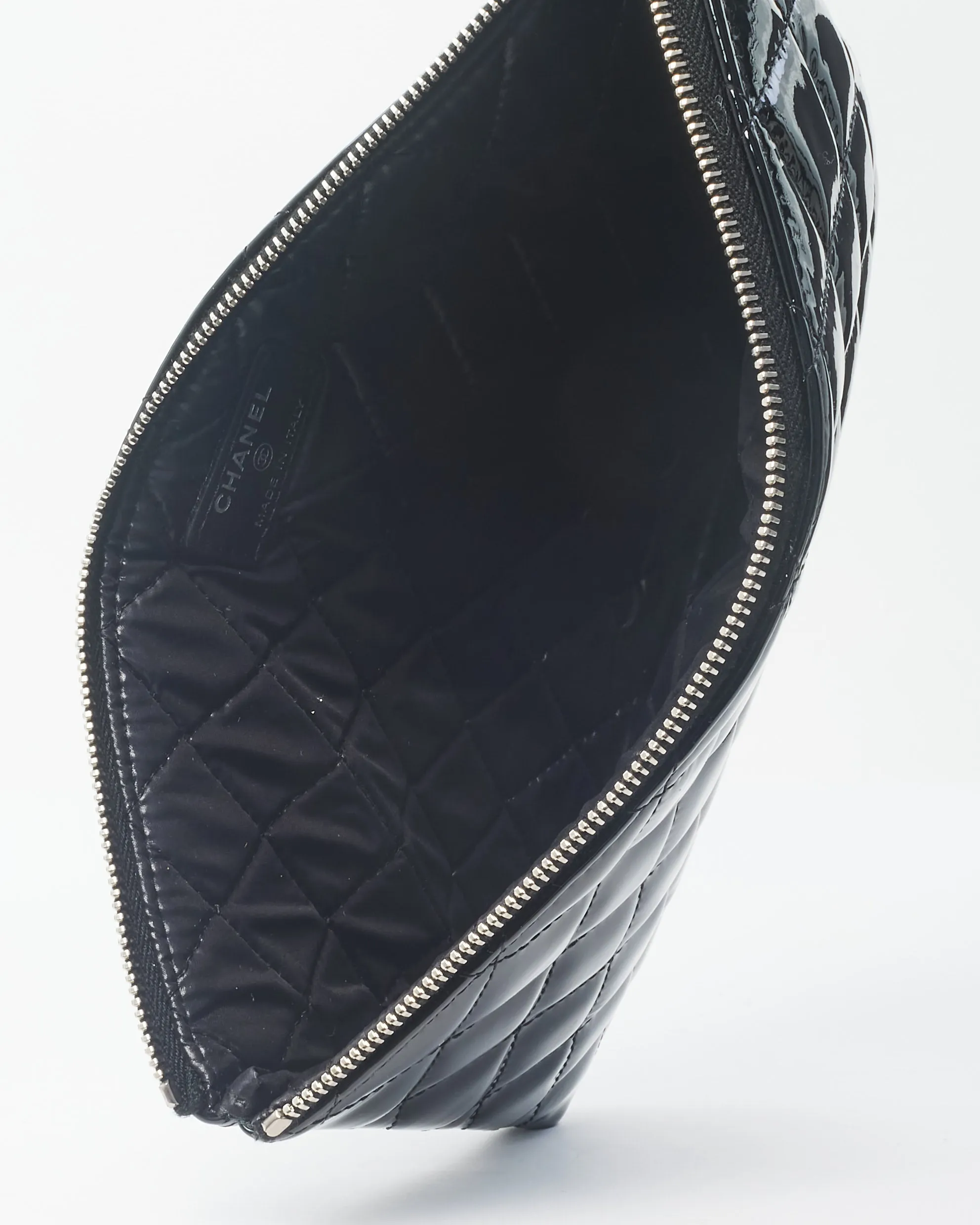 Chanel Black Patent Leather Quilted Classic Zip Pouch