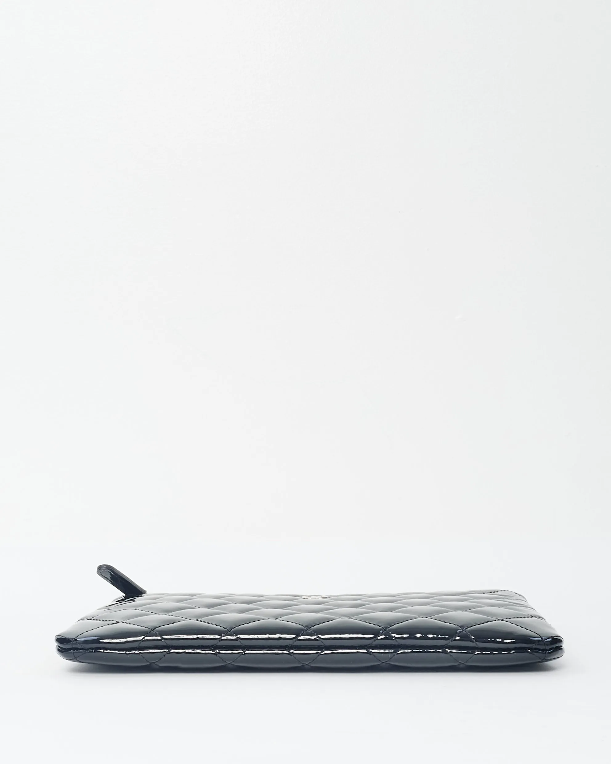 Chanel Black Patent Leather Quilted Classic Zip Pouch
