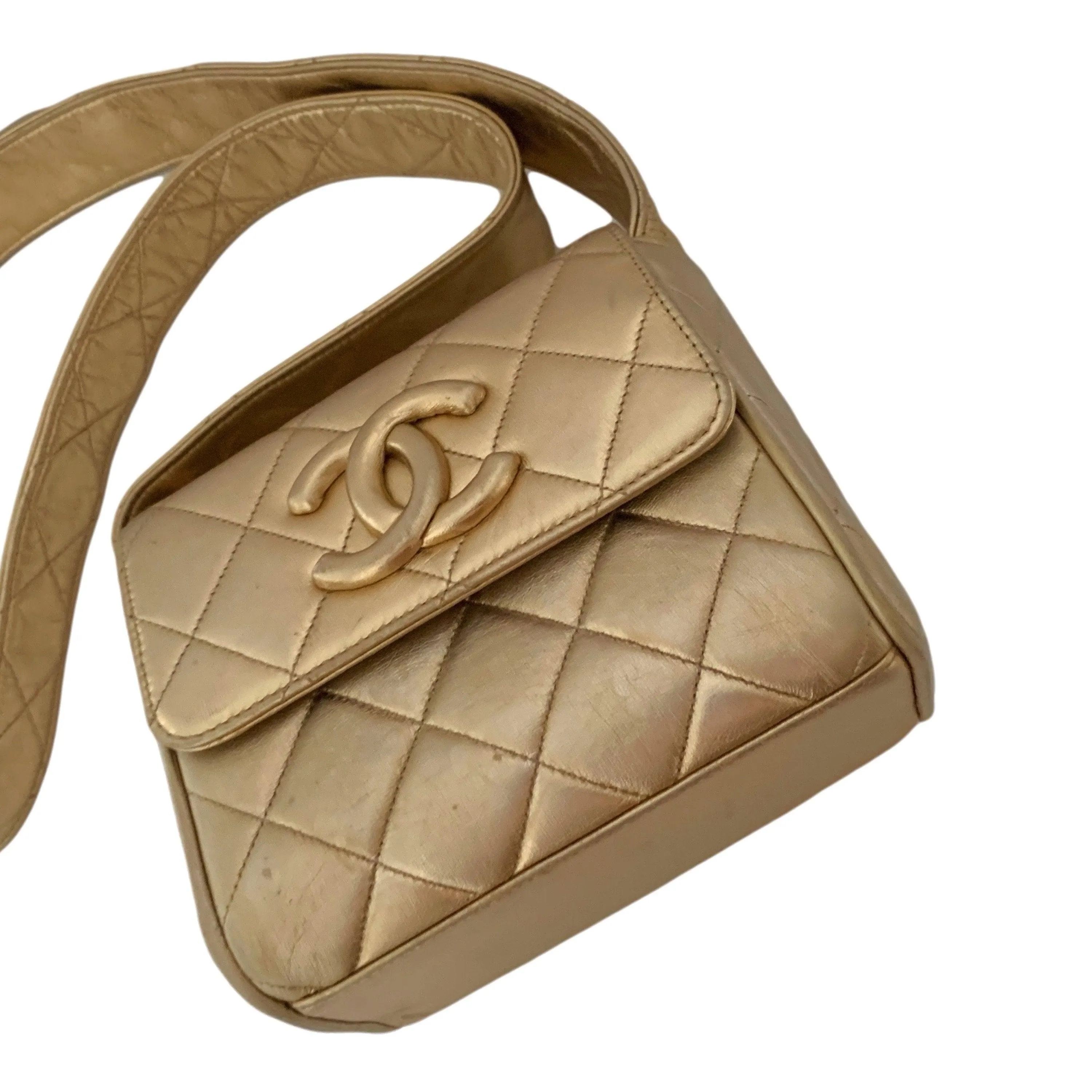 Chanel Gold Mini Quilted Crossbody