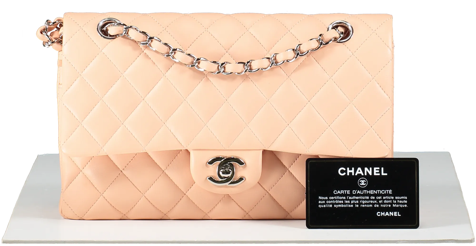 Chanel Pink Salmon Peach Medium Quilted Lambskin Classic Double Flap Bag