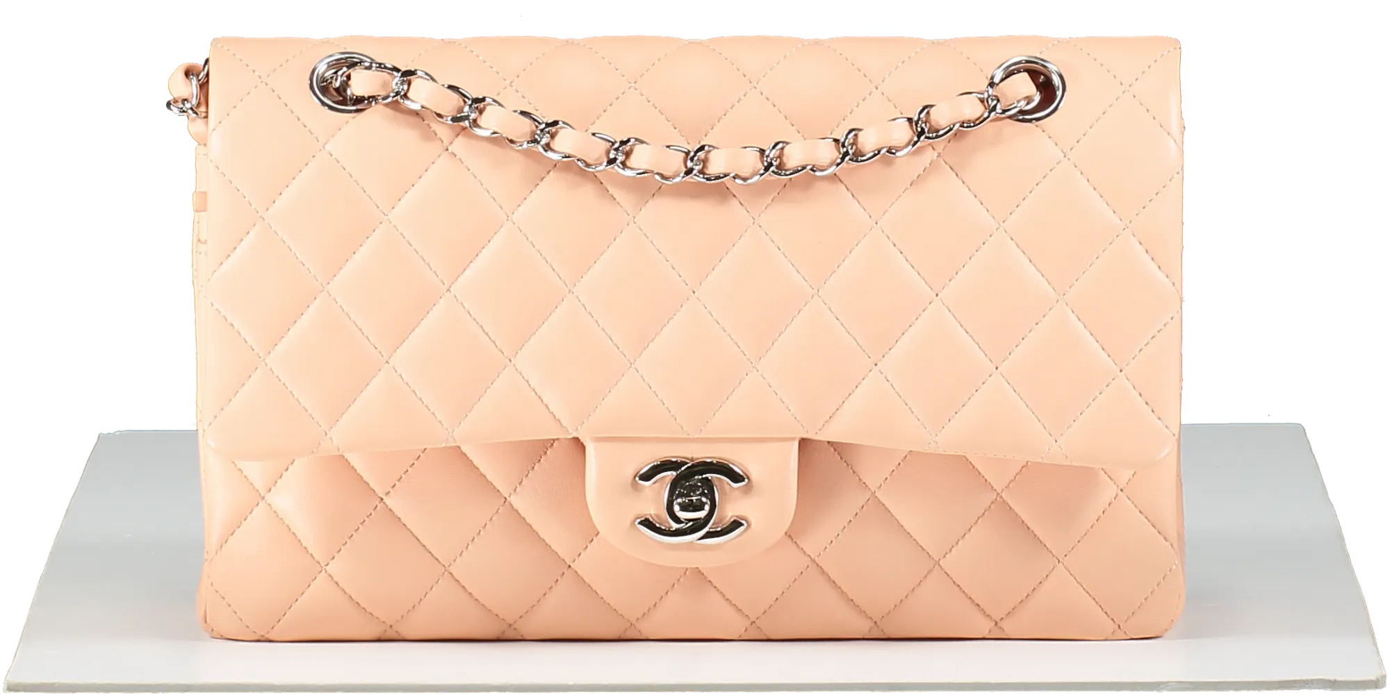 Chanel Pink Salmon Peach Medium Quilted Lambskin Classic Double Flap Bag