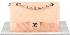 Chanel Pink Salmon Peach Medium Quilted Lambskin Classic Double Flap Bag