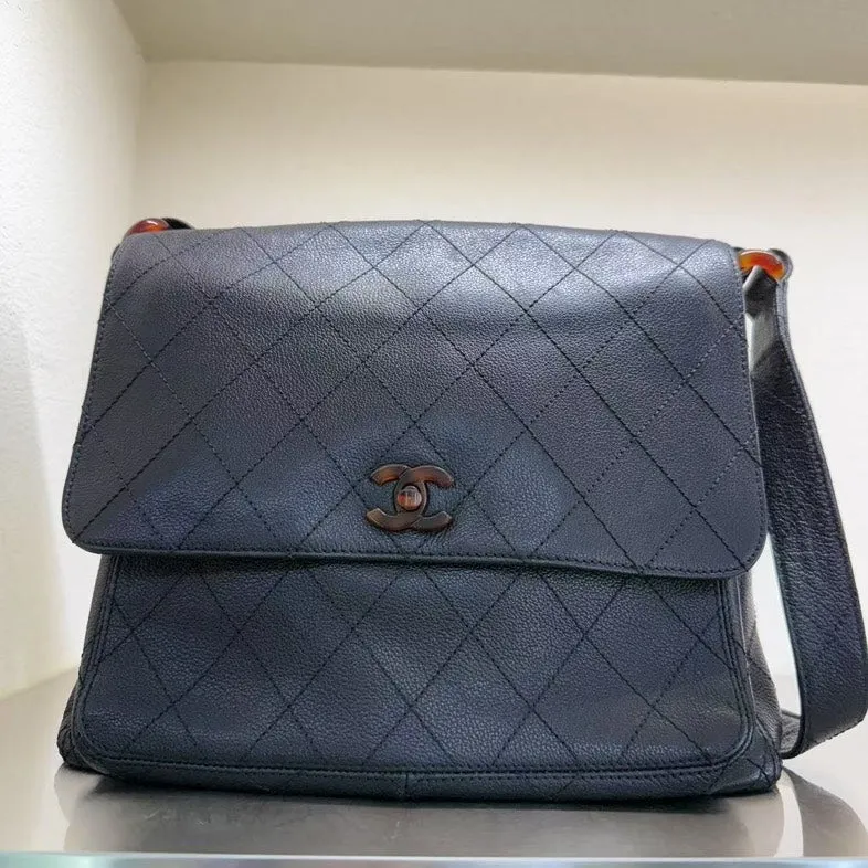 Chanel Vintage Quilted Black Leather Shoulder Bag