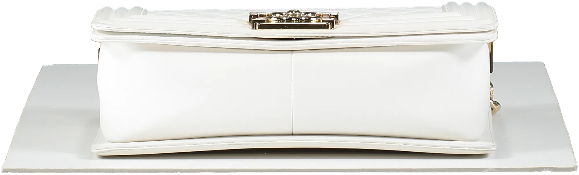 Chanel White Calfskin & Gold-tone Metal Medium Boy Bag