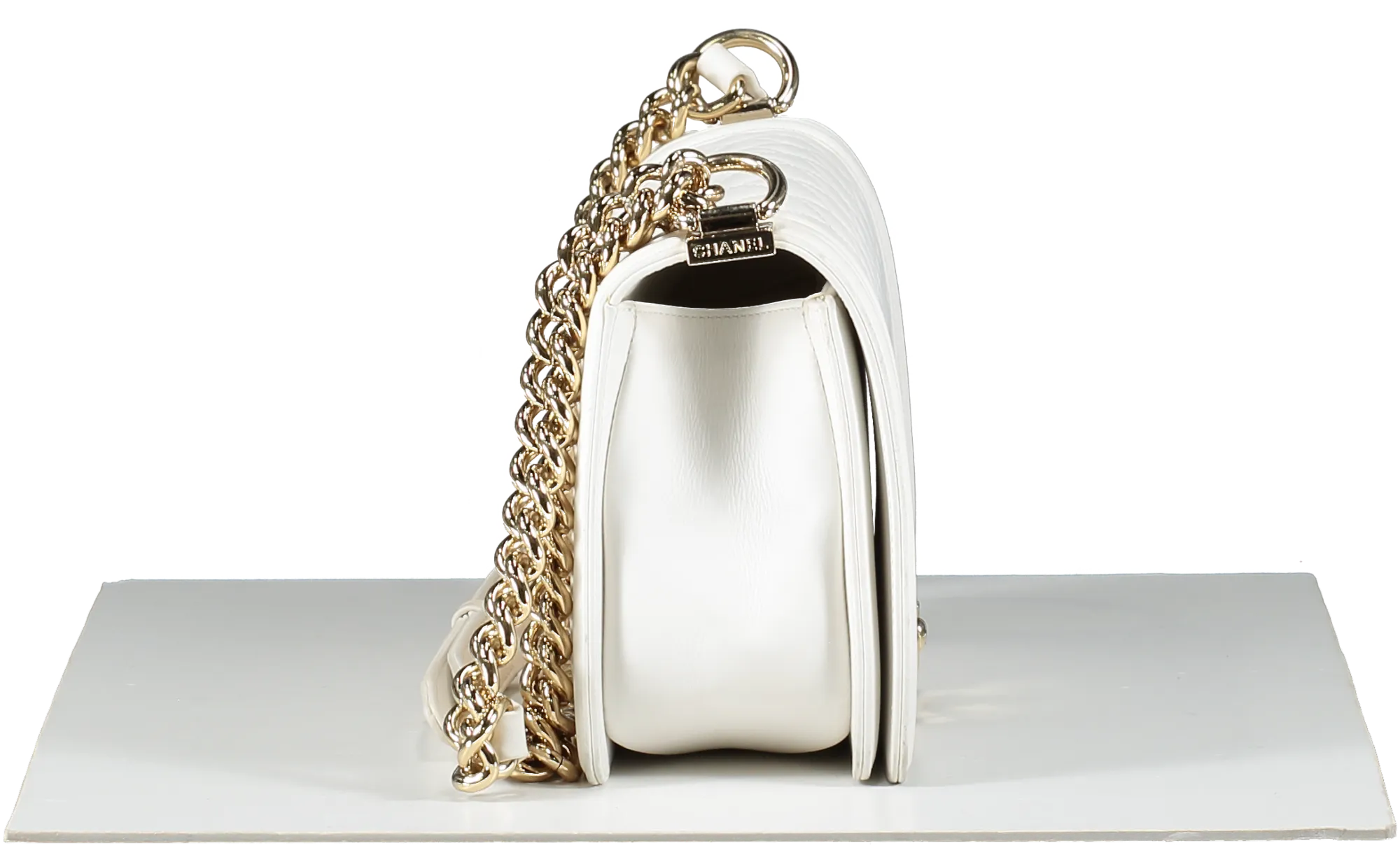 Chanel White Calfskin & Gold-tone Metal Medium Boy Bag