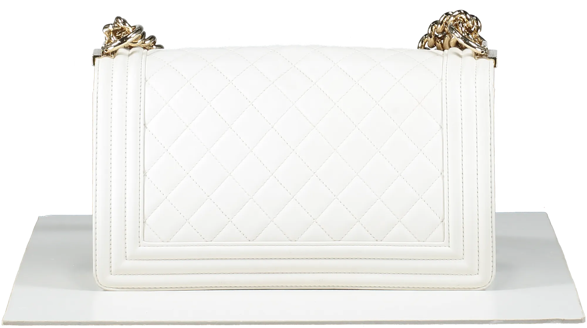 Chanel White Calfskin & Gold-tone Metal Medium Boy Bag